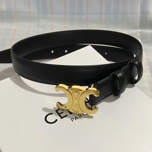Celine Black Leather Belt with Elegant Gold Hardware SIZE：95CM